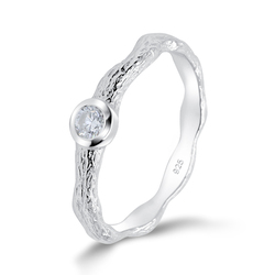 Rough Surface With CZ Stone Silver Ring NSR-4054